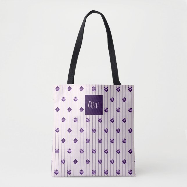 Tote Bag Vos Initiales Violet, Bleu Tirages Violet Fleurs (Devant)