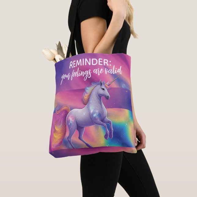Tote Bag Vos sentiments sont valides Licorne Arc-en-Ciel Ti (De près)