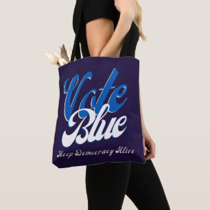 Tote Bag Vote Blue Retro Style Word Art