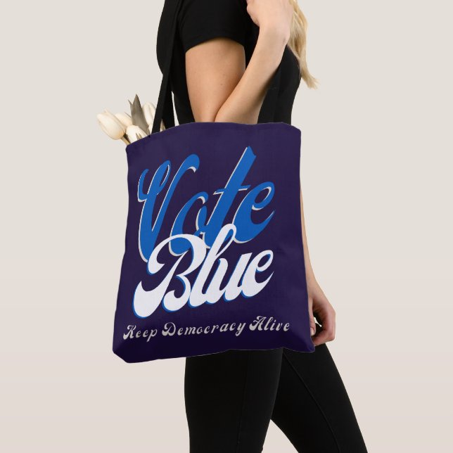 Tote Bag Vote Blue Retro Style Word Art (De près)