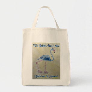 Tote Bag Vote Harris 2024 Flamant rose bleu avec Pearls Fou