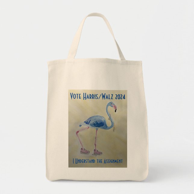 Tote Bag Vote Harris 2024 Flamant rose bleu avec Pearls Fou (Devant)