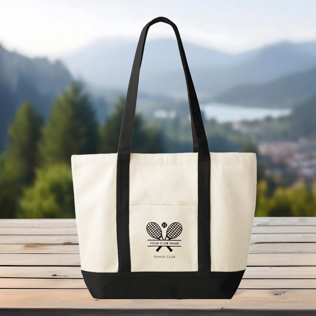 Tote Bag Votre Country Club Nom Équipe de tennis Swag (Lawn Tennis Club Name Black Rackets Motif Tote Bag)