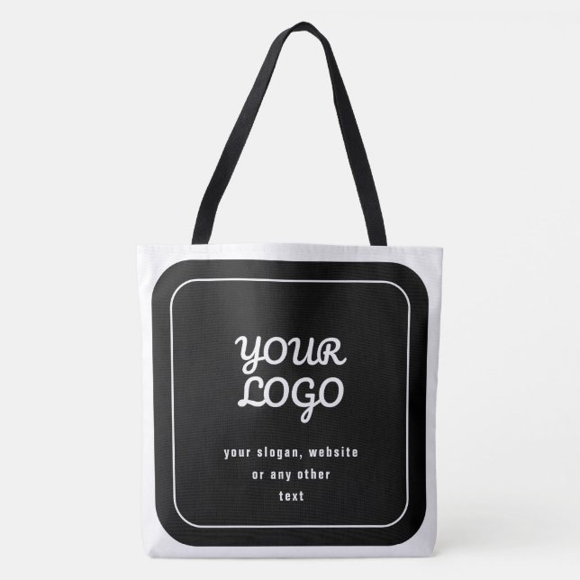Tote Bag Votre Logo & Slogan ou autre texte | Noir et blanc (Devant)