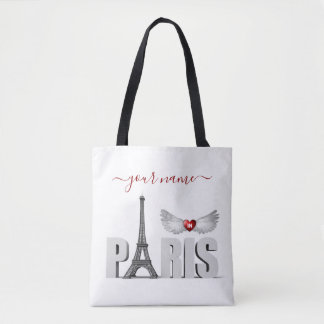 Tote Bag Votre nom à Paris Tour Eiffel Heart Angel Wings