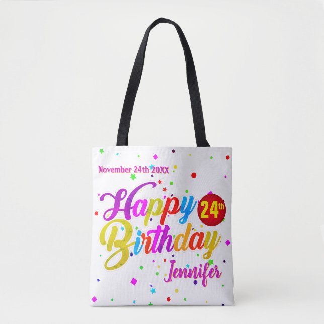 Tote Bag Votre nom avec date et âge le Joyeux anniversaire (Devant)