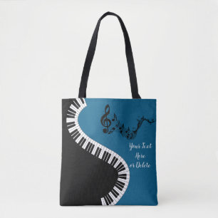Tote Bag Votre nom / Couleur Bleu Arbre Clé Piano Keys Mus