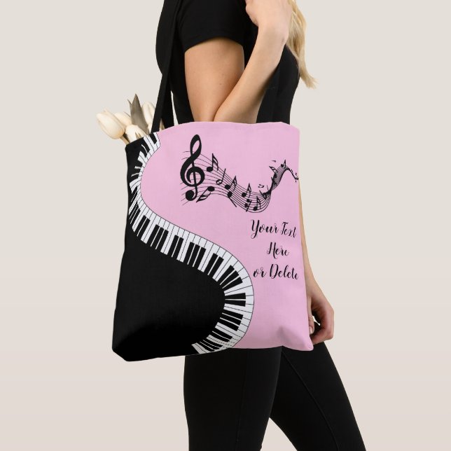Tote Bag Votre nom/couleur rose Arbre Clé Piano Keys Musiqu (De près)