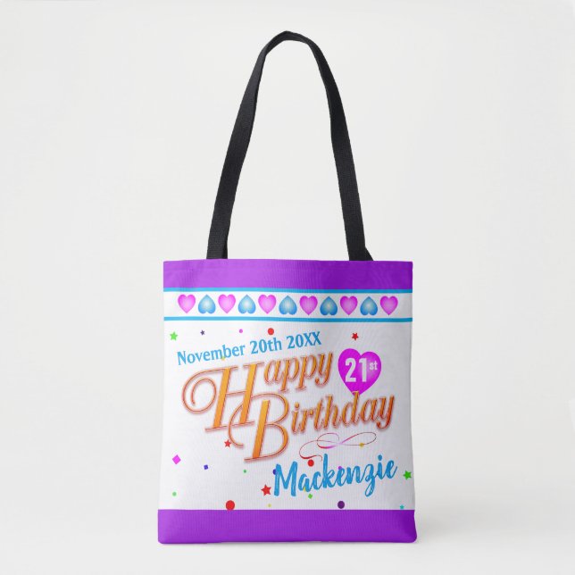 Tote Bag Votre nom Date et âge le Joyeux anniversaire 2 Côt (Devant)