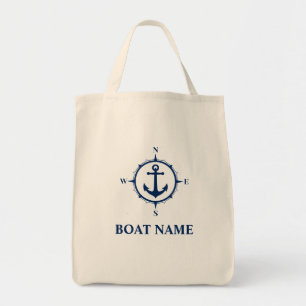 Tote Bag Votre nom de bateau Compass Ancre Éco-Friendly