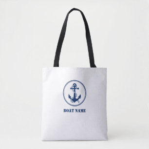 Tote Bag Votre nom de bateau Fourre-tout Rope & Ancre