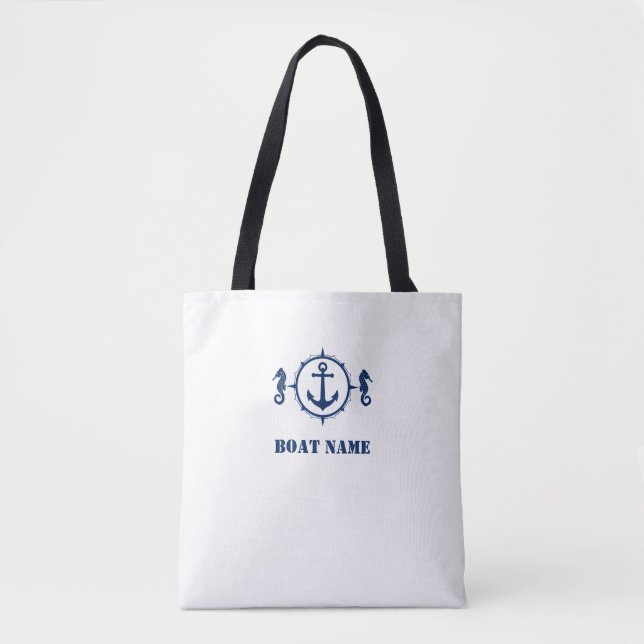 Tote Bag Votre nom de bateau Fourre-tout Seahorse Ancre sh0 (Devant)