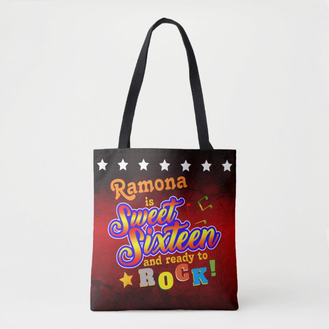 Tote Bag Votre nom et date sur Prêt à Rock Sweet 16 (Devant)