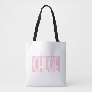 Tote Bag Votre nom Texte blanc gras sur rose clair