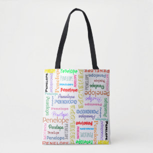 Tote Bag Votre nom Word Cloud Fun Fontes Typographie