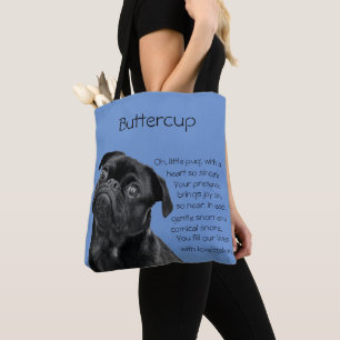 Tote Bag Votre photo et mots Chiot Carlin noir avec Poème
