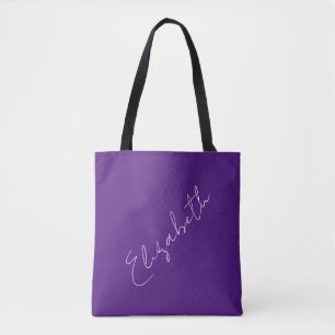 Tote Bag Votre propre nom Typographie de script Royal Purpl