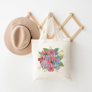 Tote Bag Votre Vibe Attire Votre Citation Fleur sauvage Tri