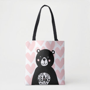 Tote Bag Vous aimez Beary Much Hear Bear Rose Noir Féminin