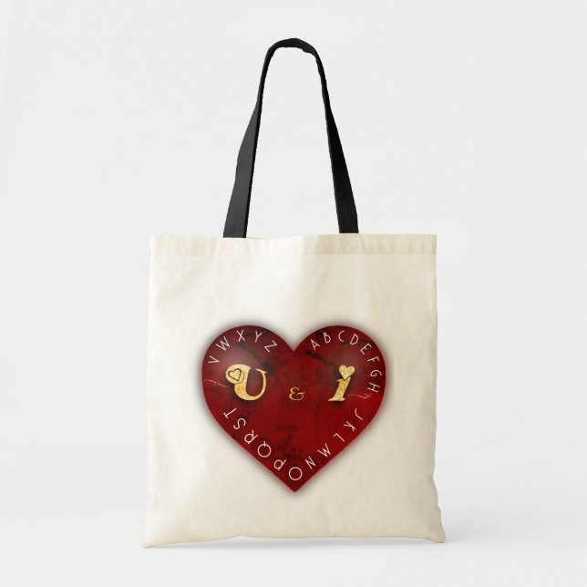 Tote Bag Vous et moi - jeu d'alphabet sur un coeur rouge (Devant)