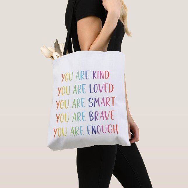 Tote Bag Vous êtes aimé Affirmations positives arc-en-ciel  (De près)