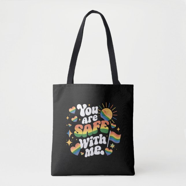 Tote Bag Vous êtes en sécurité avec moi LGBT Rainbow Gay (Devant)