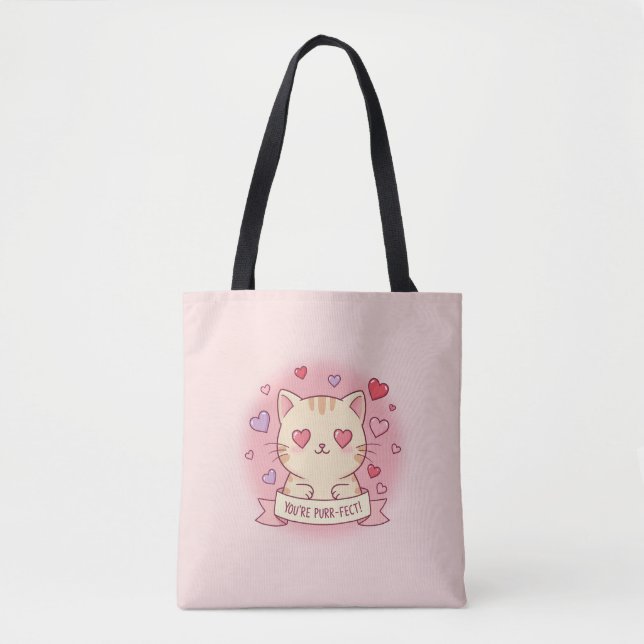 Tote Bag Vous êtes Purr-fect ! Adorable Saint Valentin Chat (Devant)
