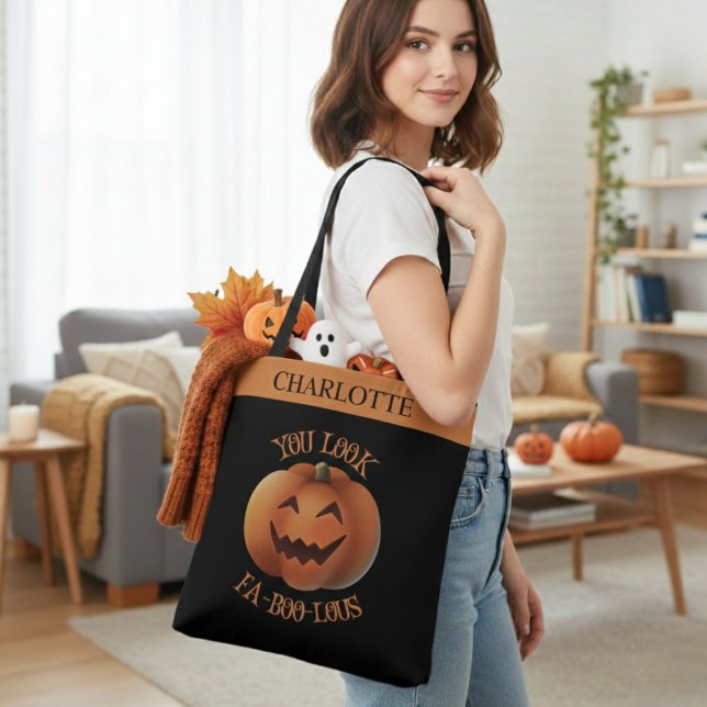 Tote Bag Vous Regardez L'Halloween Personnalisé Fa-Boo-Lous (You Look Fa-Boo-Lous Personalized Halloween Tote Bag - Just add your name!)