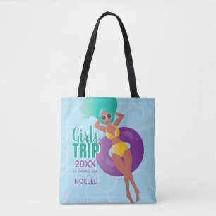 Tote Bag Voyage, année, nom, femme noire dans la piscine
