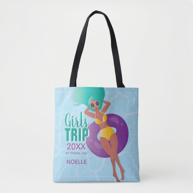 Tote Bag Voyage, année, nom, femme noire dans la piscine (Devant)