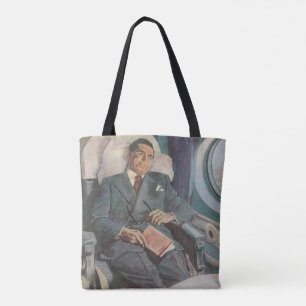 Tote Bag Voyage d'affaires vintage, lecture dans l'avion