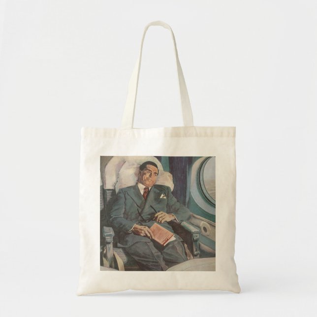 Tote Bag Voyage d'affaires vintage, lecture sur l'avion (Devant)