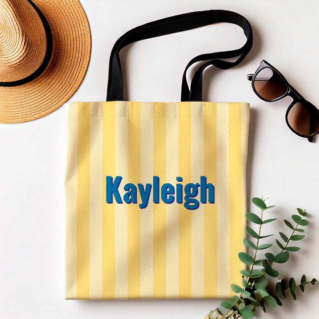 Tote Bag Voyage de bachelorette côtière jaune (Yellow Striped Beach Tote)