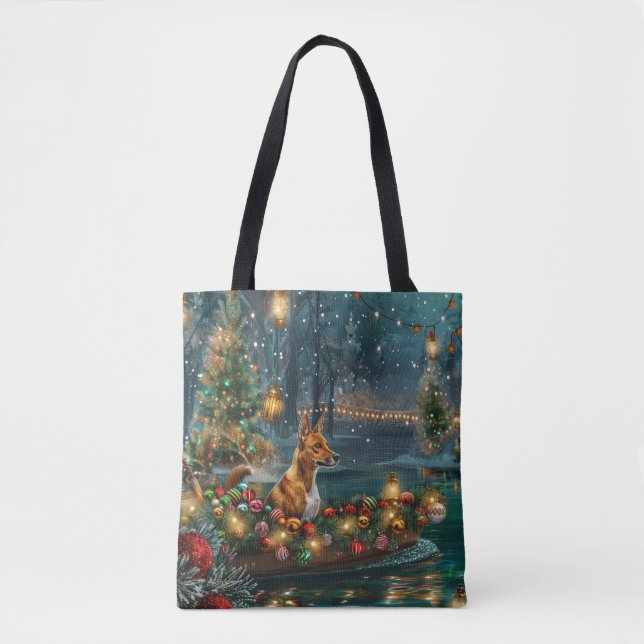 Tote Bag Voyage de fête de Noël du Basenji (Devant)