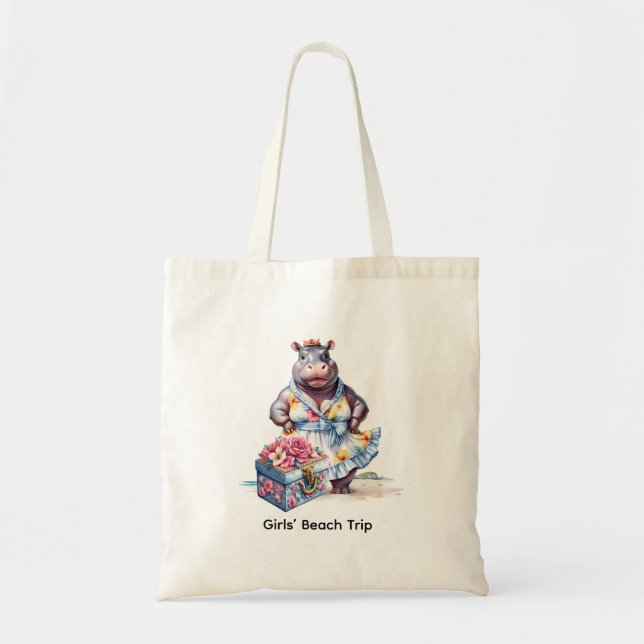 Tote Bag Voyage de l'hippopotame à la plage  (Devant)