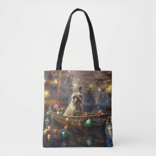 Tote Bag Voyage de Noël festif de Bouledogue français