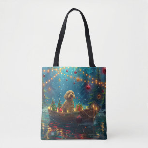 Tote Bag Voyage de Noël festif du Goldendoodle