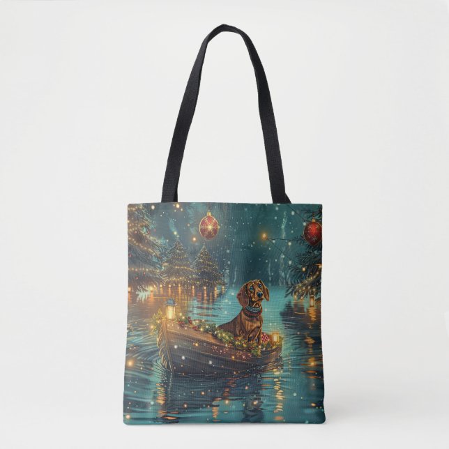 Tote Bag Voyage de Noël festif du teckel (Devant)