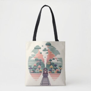Tote Bag Voyage en train Whimsical : Paysage de style rétro