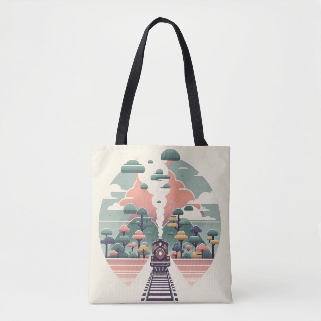 Tote Bag Voyage en train Whimsical : Paysage de style rétro (Devant)