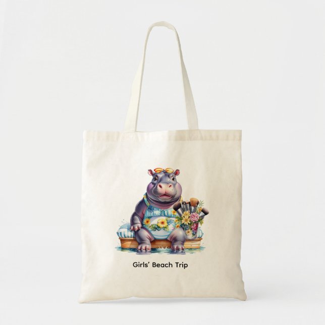Tote Bag Voyage hippopotame à la plage  (Devant)