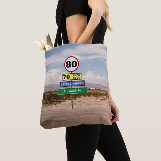 Tote Bag Voyage sur route 80e anniversaire Signes amusants  (De près)