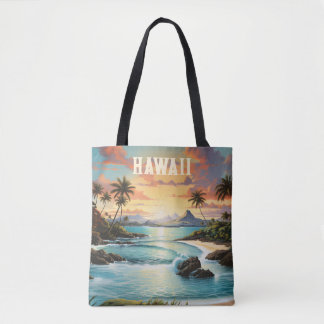 Tote Bag Voyage sur une plage tropicale vintage d'Hawaii