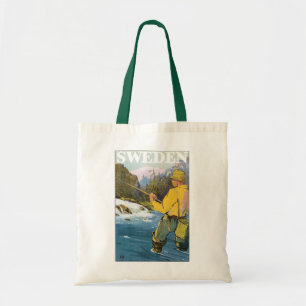 Tote Bag Voyage vintage en Suède, pêche sportive au poisson