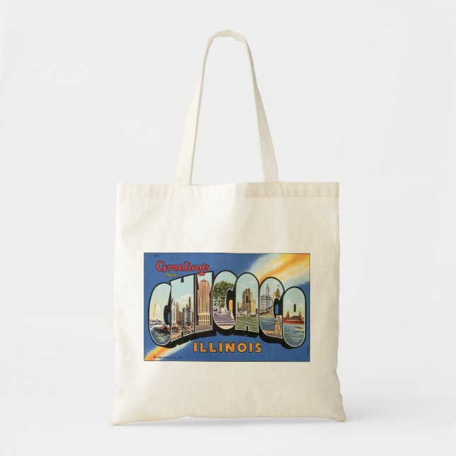 Tote Bag Voyage Vintage, Salutations de Chicago Illinois (Devant)