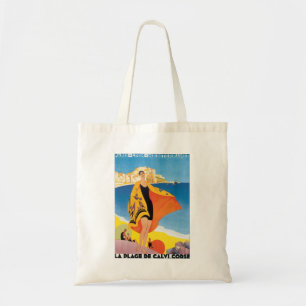 Tote Bag Voyage Vintage, Vacances à la Plage de Calvi, Cors