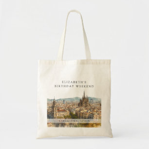 Tote Bag Vue aérienne de Barcelone aquarelle Anniversaire W