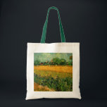 Tote Bag Vue d'Arles avec Irises par Vincent van Gogh<br><div class="desc">Vue d'Arles avec Irises au premier plan par Vincent van Gogh est un post impressionnisme d'art vintage peinture paysage nature. Un champ de blé avec des fleurs d'iris violet au premier plan sur une ferme. Arbres et la ville d'Arles avec maisons sont dans l'arrière - plan. À propos de l'artiste...</div>