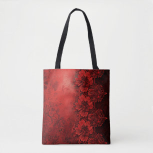 Tote Bag Vue de la dentelle de fleurs rouges et noires