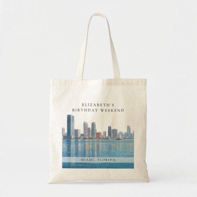 Tote Bag Vue de Miami aquarelle Anniversaire Week-end (Devant)
